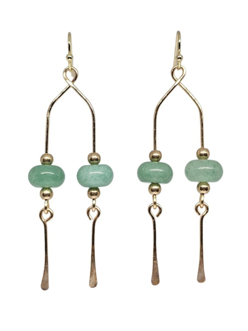 Green Aventurine Earrings Gold Dangle Chandelier Boho Gemstone Handmade Drop
